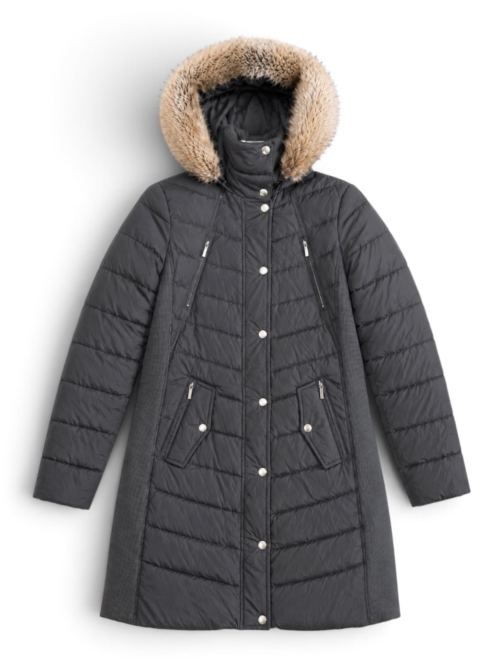 Michael Kors Down Puffer Jacket Faux Fur Hood Black Winter Coat Size Small